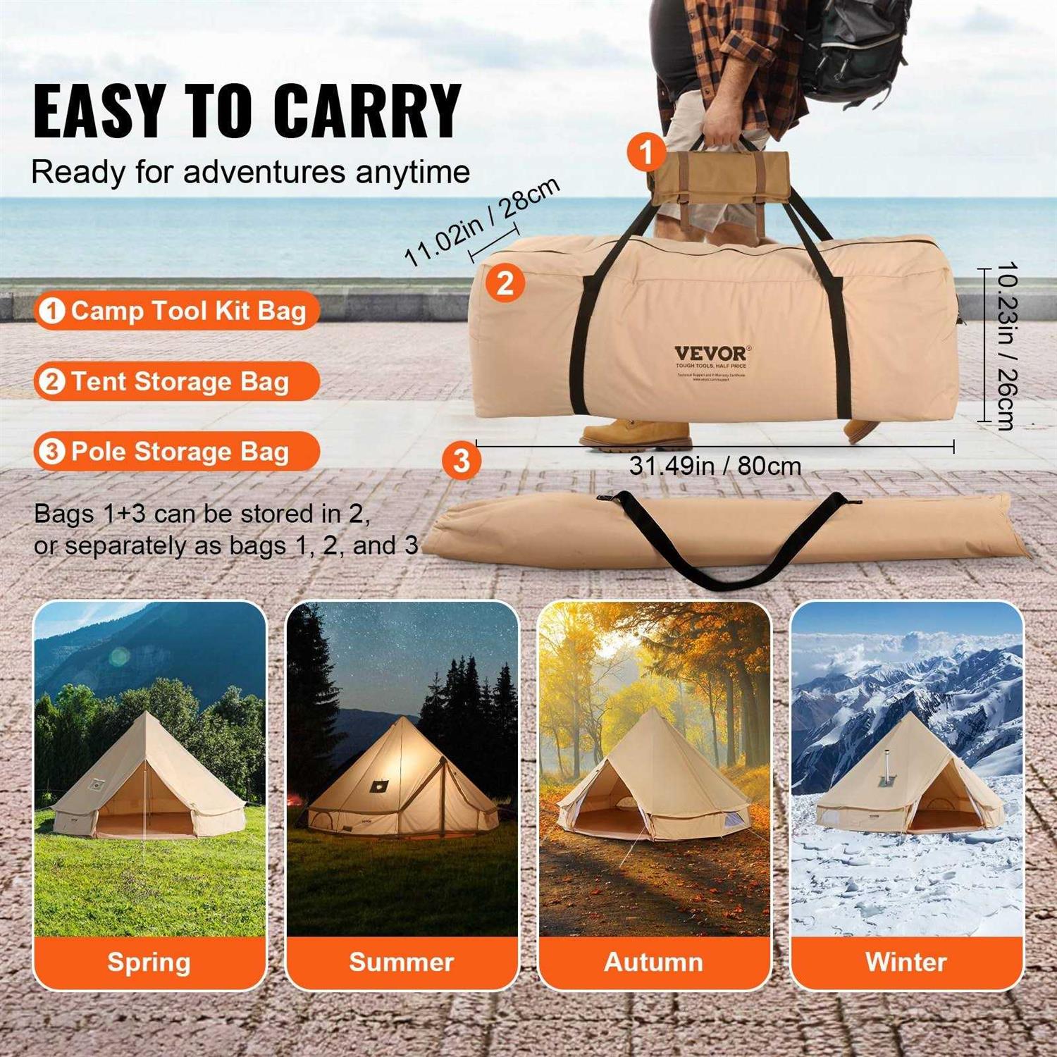 VEVOR Canvas Bell Tent 4 Seasons Yurt Tent - Sports Supplies Online Store