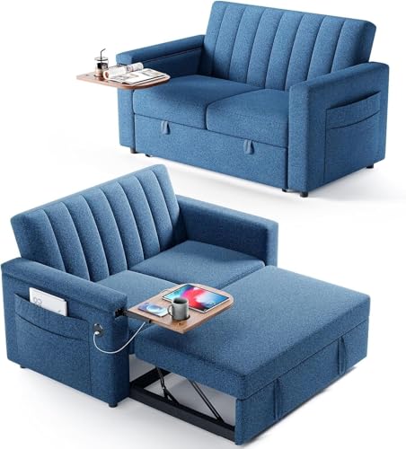 Marsail Sofa Bed, 3-in-1 Convertible Sleeper Sofa, Futon Couch with USB Charging, Side Pockets & Adjustable Backrest, Pull Out Couch for Living Room