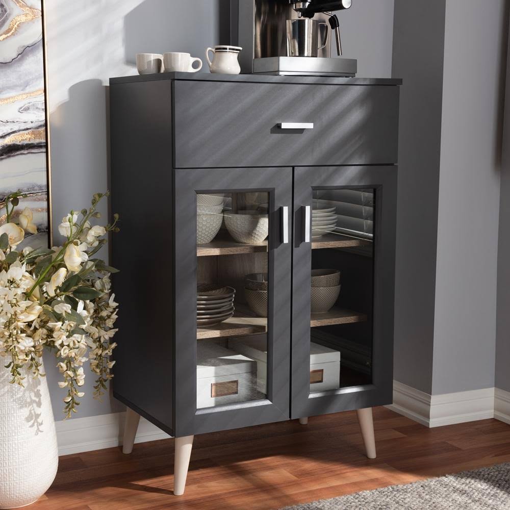 Baxton Furniture Jonas Modern Kitchen Cabinet Dark Grey/Oak