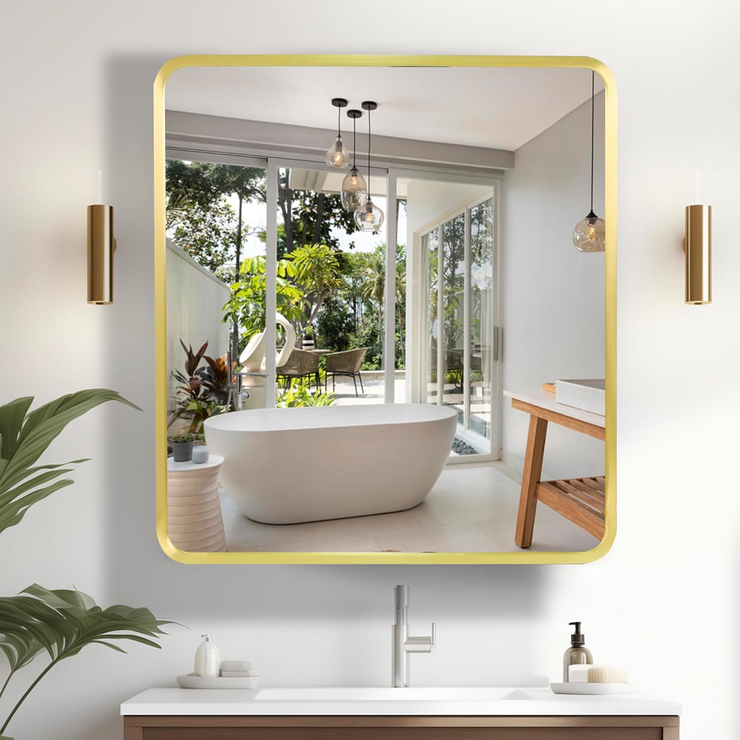 Movo Gold Bathroom Medicine Cabinet Mirror,24 inch X 22 inch Wall Mounted or Recessed Medicine Cabinet,Adjustable Glass Shelves