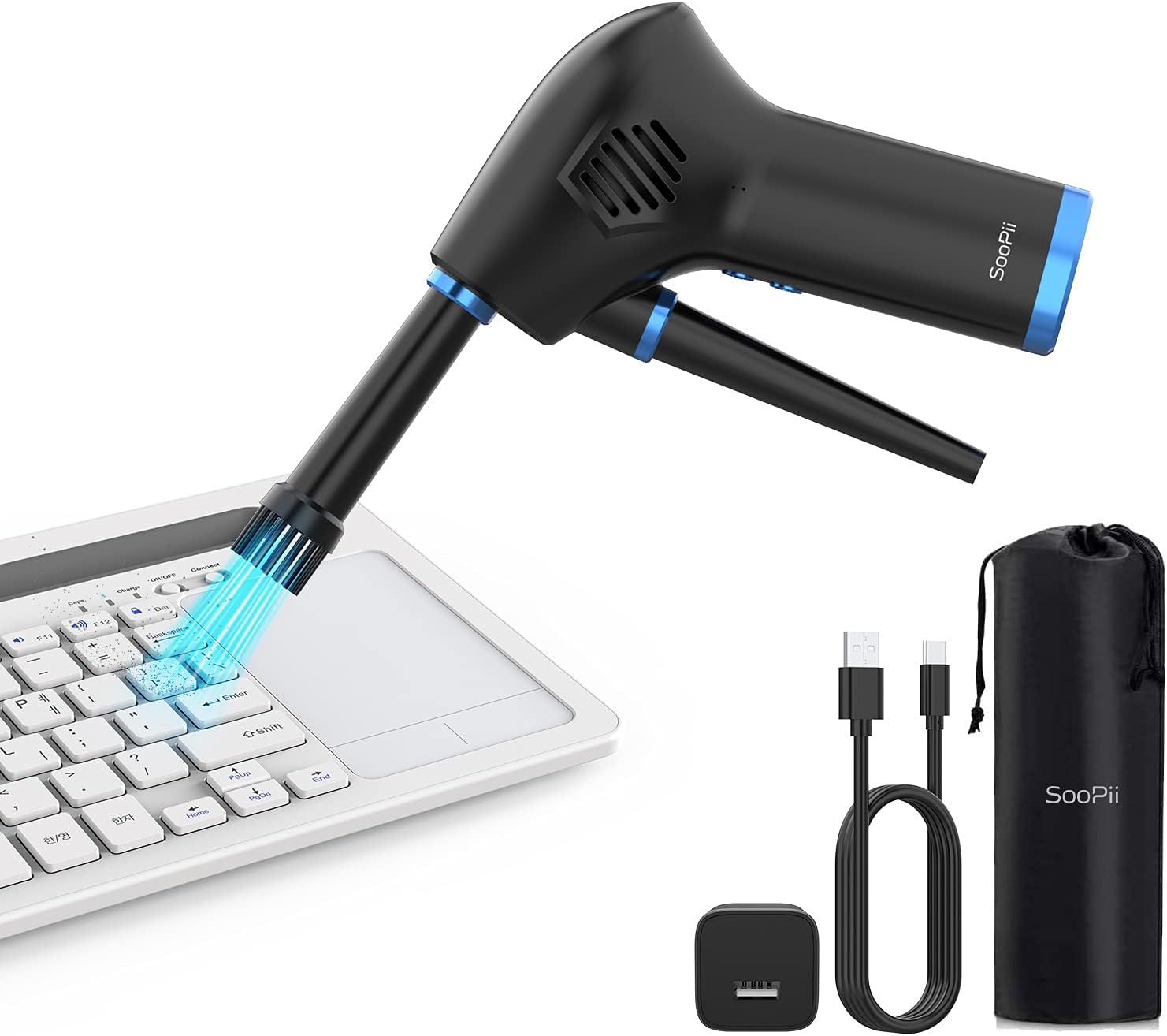 SooPii Cordless Air Duster for Computer Cleaning, Compressed Air Blower with Rechargeable 6000mAh Battery,Powerful 40000 RPM