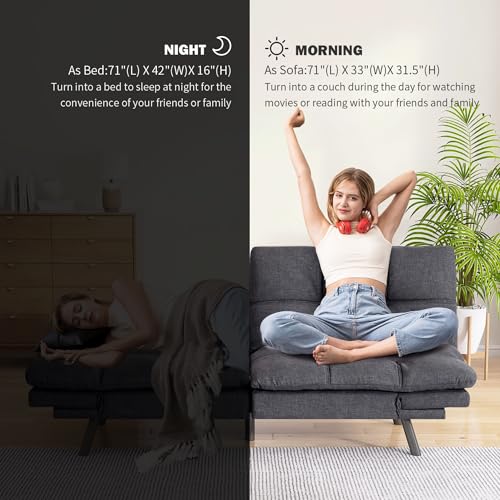 71" Convertible Futon Sofa,Faux Leather Futon Couch Bed,Sleeper Sofa Bed,Memory Foam Modern Folding Small Loveseat for Living Room,Office,Apartment