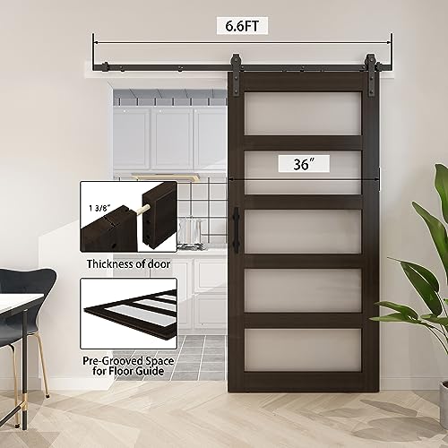 BARNSMITH 42in x 84in Glass Barn Door with 7FT Sliding Door Hardware Kit Included & Handle