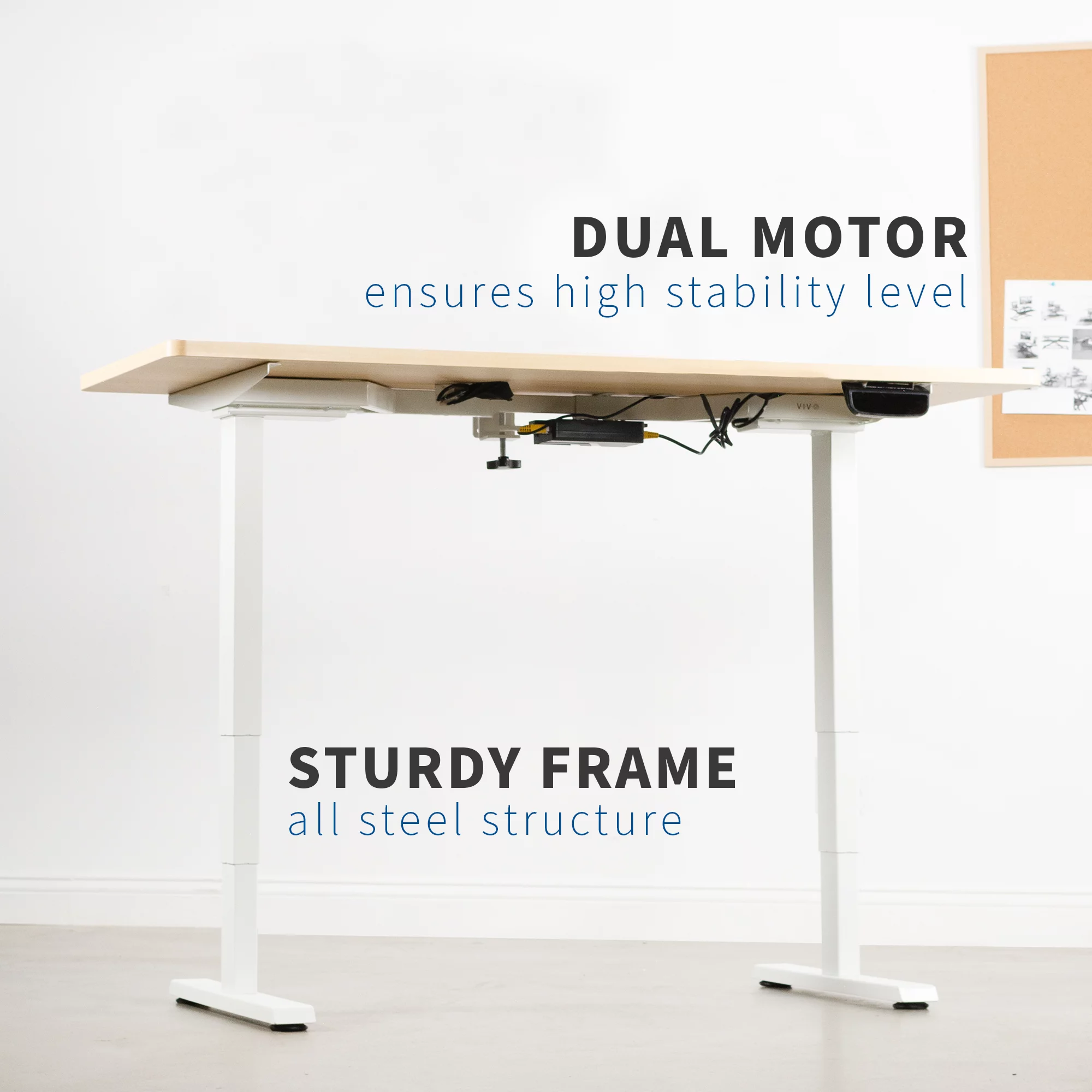 VIVO White Electric Standing Height Adjustable Desk Frame, Dual Motor Ergonomic