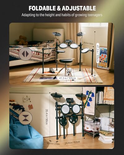 Donner Electric Drum Set, DED-70 Electronic Drum Kit for Beginner with 150 Sounds, 4 Quiet Mesh Pads, 9" Cymbals, USB MIDI, Type-C Charging, 2 Pedal