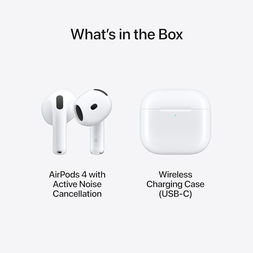 Apple AirPods 4 Wireless Earbuds, Bluetooth Headphones, Personalized Spatial Audio, Sweat and Water Resistant, USB-C Charging Case, H2 Chip