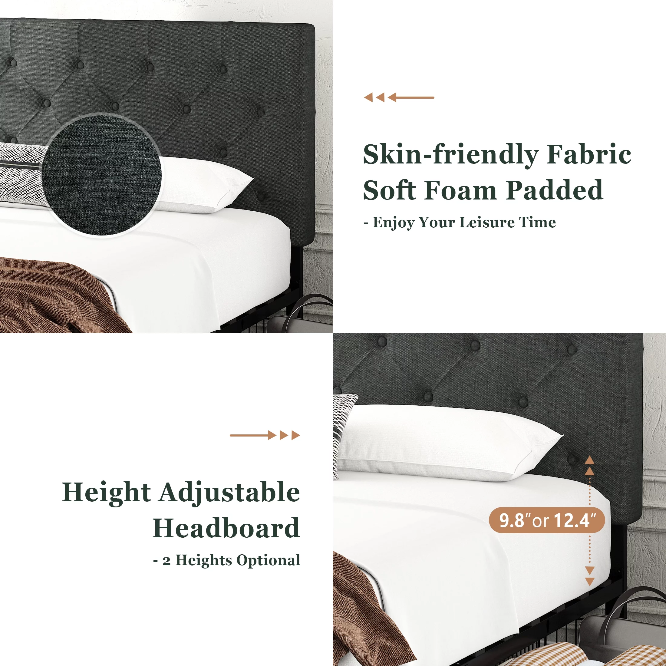 Amolife King Size Platform Bed Frame with Headboard and 4 Drawers, Dark Grey - Radiant Selections