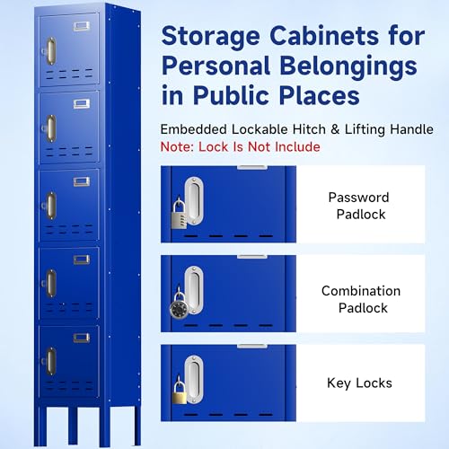 Locker Metal Storage Cabinet, Steel Office Storage Lockable Lockers for Employees Kids School Gym Home Garage Locker with Mirror & Hooks (5 Doors