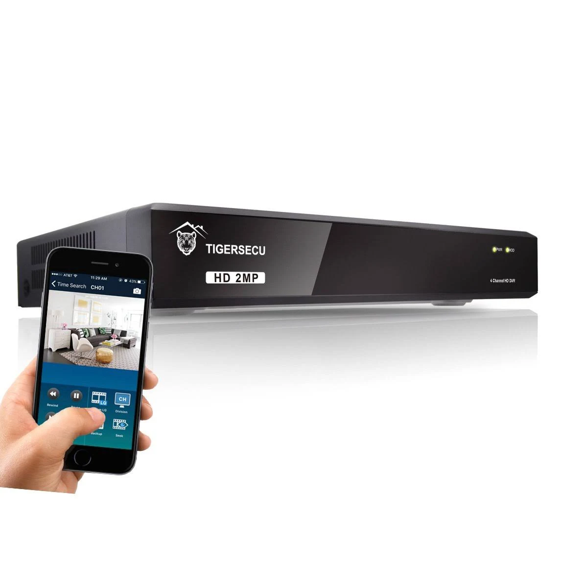 TIGERSECU Super HD 1080p H.265+ 4-Channel Hybrid 5-in-1 DVR NVR Security Video Recorder, Supports Analog and Onvif IP Cameras (