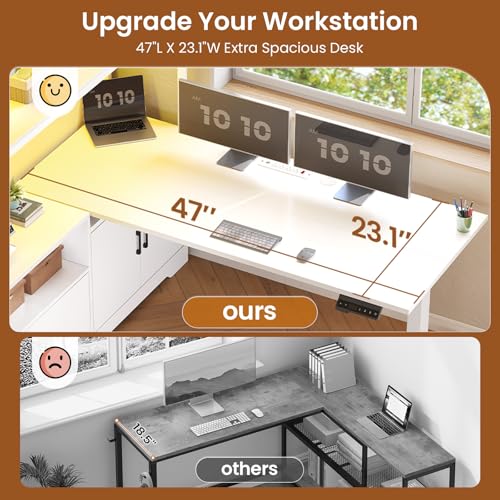 SEDETA L Shaped Standing Desk, Reversible Computer Office Desk with Drawers & Hutch