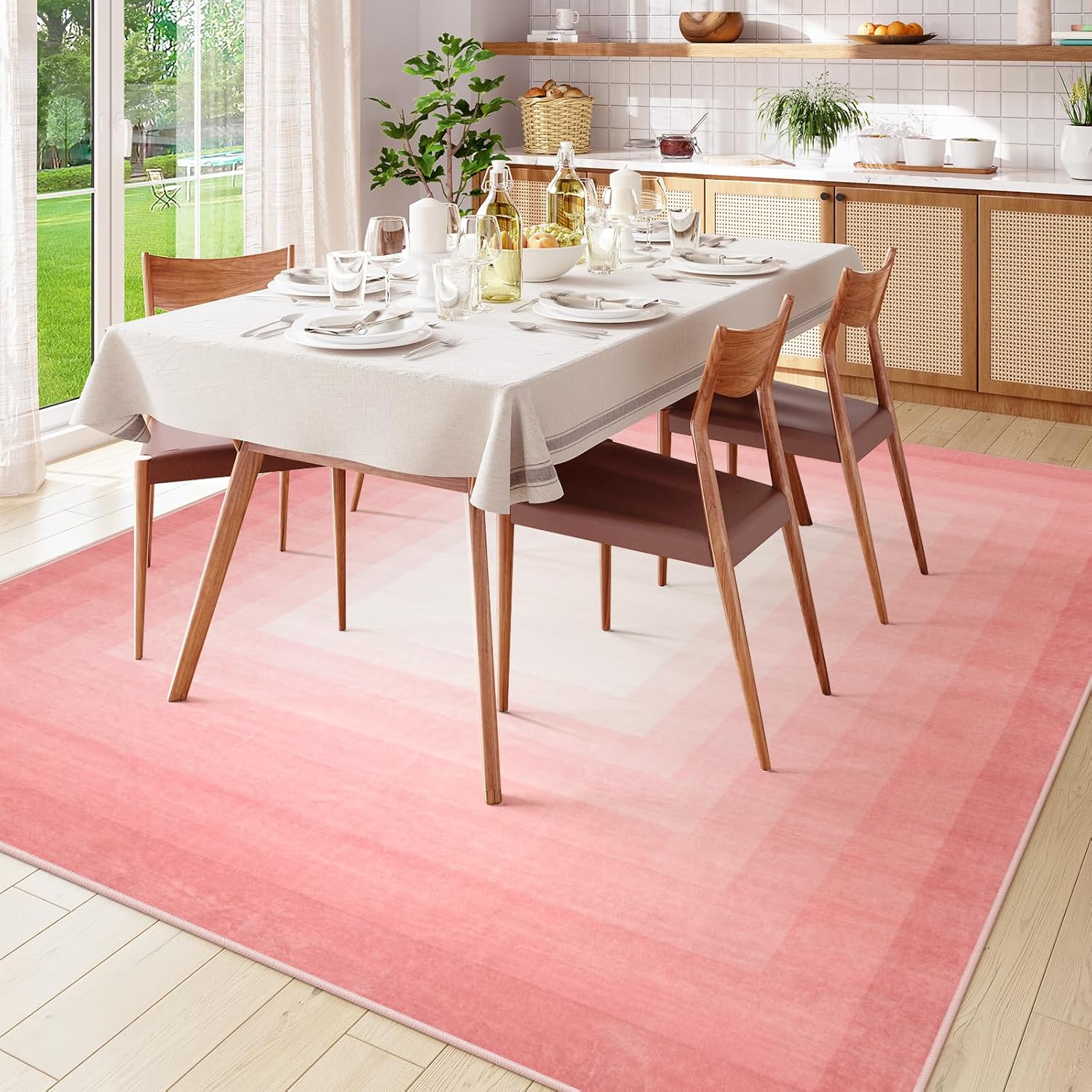 OJIA Pink Washable Rugs 8x10 Large Area Rugs for Living Room, Soft Non Slip Contemporary Neutral Rugs for Bedroom Girls