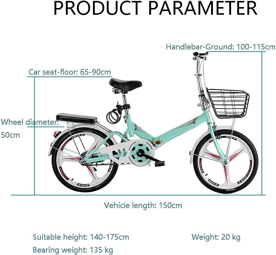 Folding City Bike Bicycle for Adults, Lightweight Alloy Folding Bicycle City Comter Variable Speed Bike