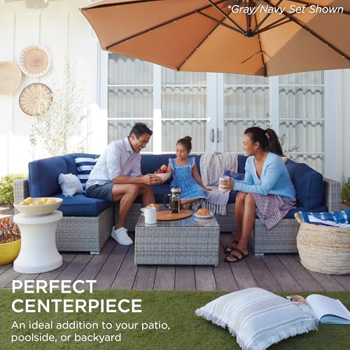 Best Choice Products 7-Piece Modular Outdoor Sectional Wicker Patio Conversation Set w/ 2 Pillows, Coffee Table, Cover Included - Gray/Navy