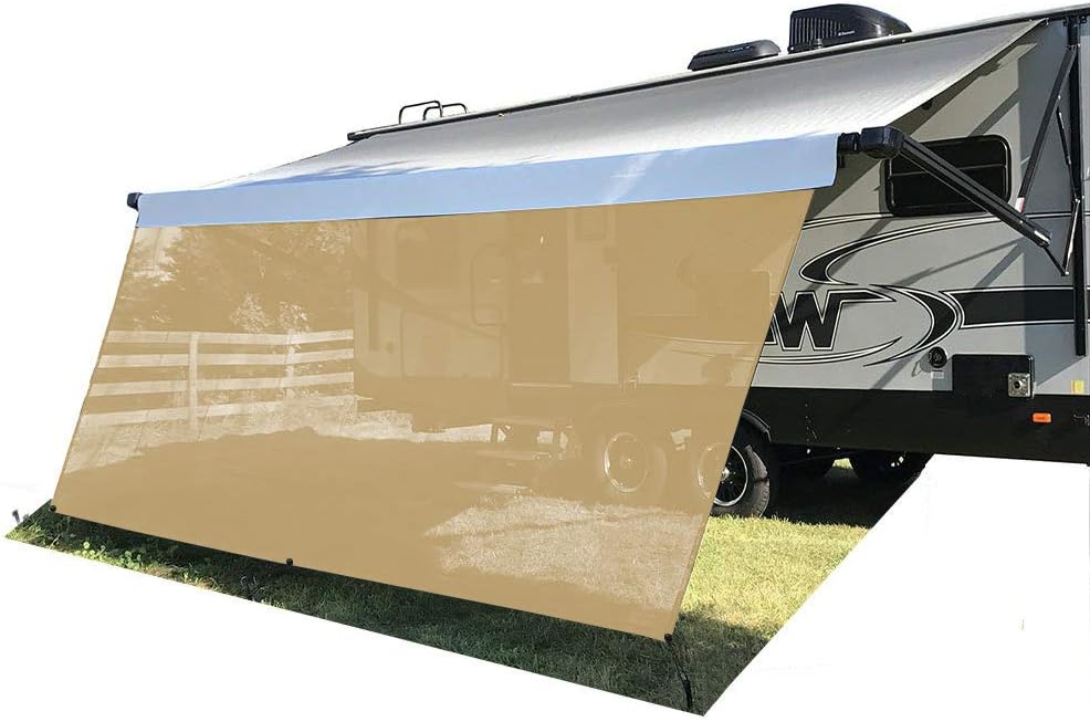 Tentproinc RV Awning Sun Shade Screen 8' X 15' 3'' Black Mesh Sunshade Camper Trailer Awning Shade Screen UV Blocker Completed Kits