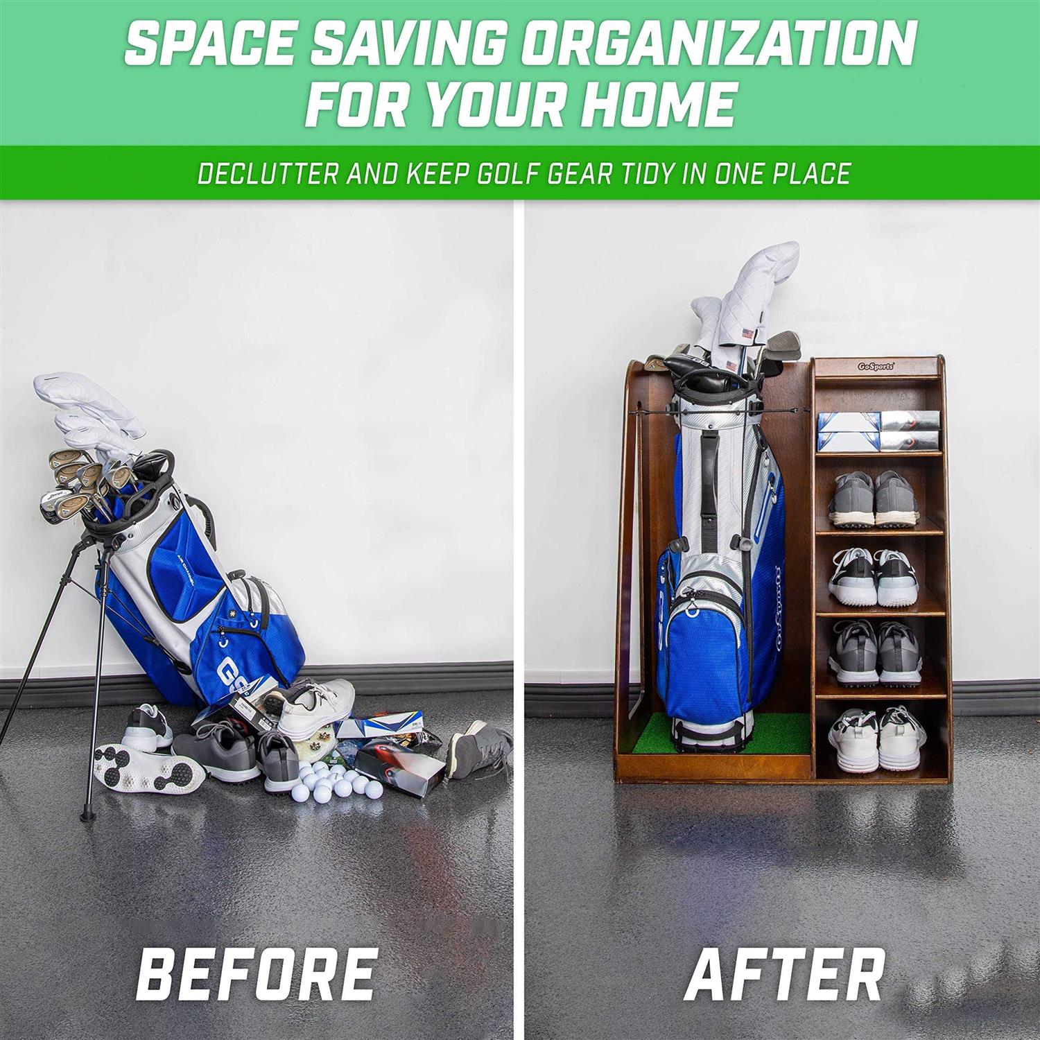 GoSports Premium Wooden Golf Bag Organizer and Storage Rack - Sports Supplies Online Store