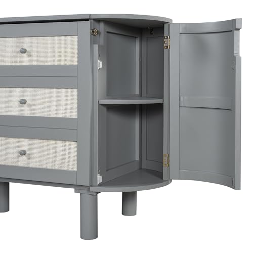 Queen Size Farmhouse Murphy Bed Cabinet with Charging Station, Foldable Platform Bed Frame with 2 Storage Drawers