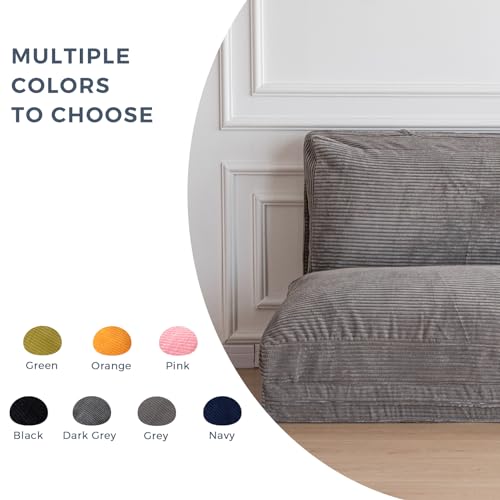 MAXYOYO Bean Bag Bed Folding Sofa Bed Floor Mattress for Adults, Extra Thick and Long Floor Sofa with Corded Washable Cover, Dark Grey, 30x95 Inch