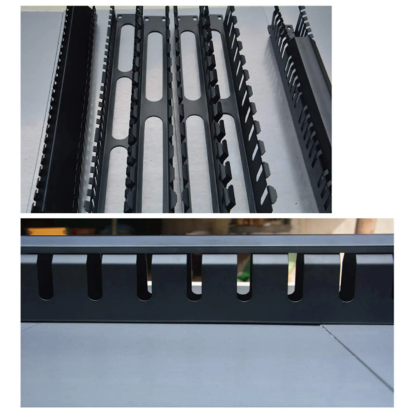 2X 1U Cable Management Horizontal Mount 19 Inch Server Rack , 12 Slot Metal Finger Duct Wire Organizer with Cover