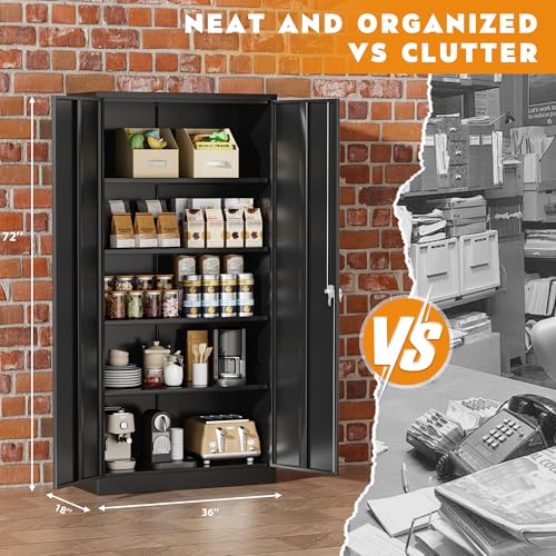 Greenvelly Steel SnapIt Storage Cabinet 72" Locking Metal Garage Storage Cabinet with 4 Adjustable Shelves, 2 Doors and Lock for File, Office, Garage