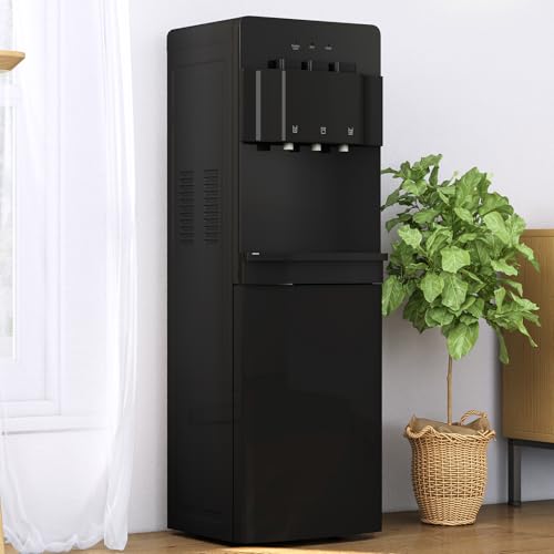 TABU Bottom Loading Water Cooler Dispenser of 3 Temperature Settings - Hot, Cold, Room Water, for 3 or 5 Gallon Bottles