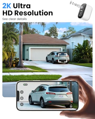 Outdoor Security Camera Wireless, 2K Battery Powered WiFi Cameras for Home Security with AI Motion Detection, Color Night Vision, Siren Alarm