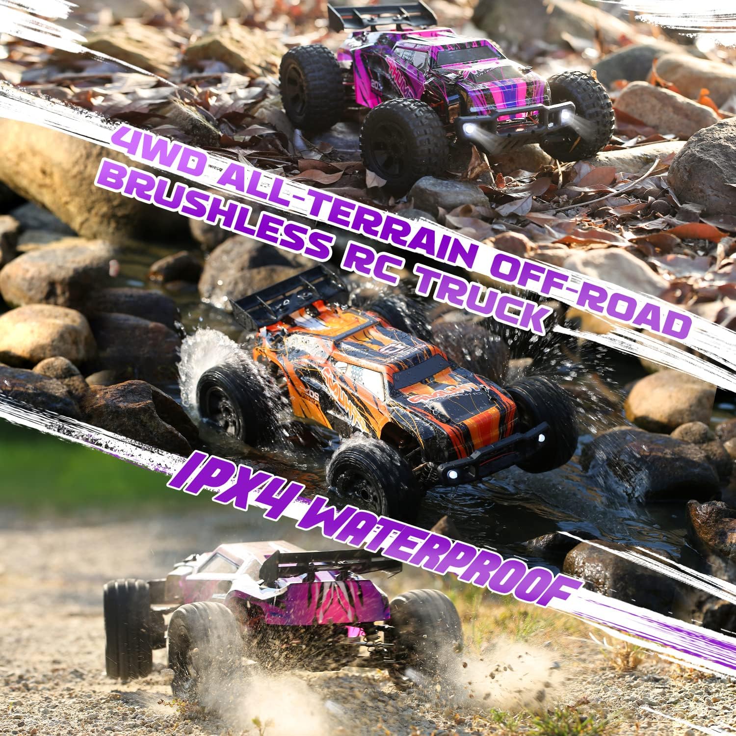 DEERC 200E Large Brushless High Speed RC Cars for Adults, Upgraded 1:10 RC Trucks W/ Extra Shell LED Headlight, 60 KM/H, Remote Control Car