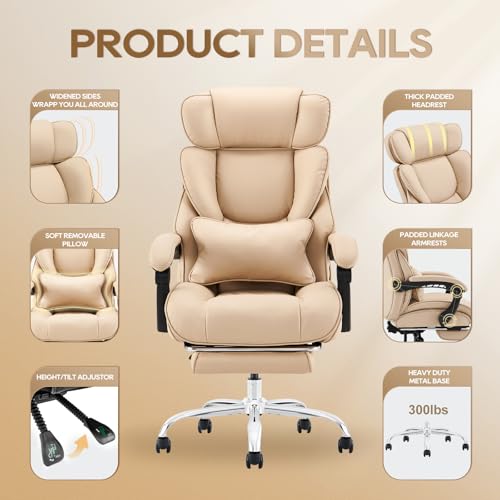 COLAMY Big and Tall Office Chair 500lbs-Heavy Duty Leather Computer Executive Desk Chair with Wide Seat, Adjustable headrest, Lumbar Support-Black