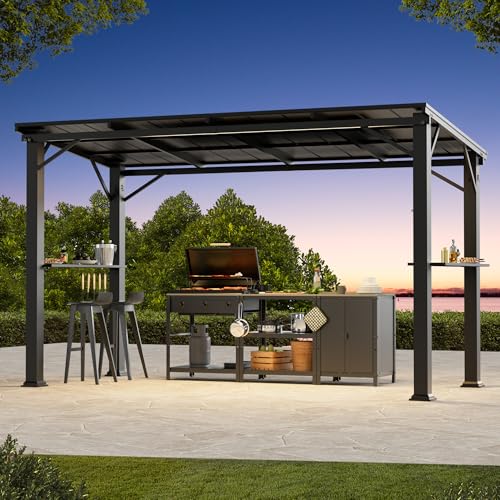 Hardtop Grill Gazebo 6'x12'with Side Shelf, Outdoor Gazebo with Bottle Opener & Hooks