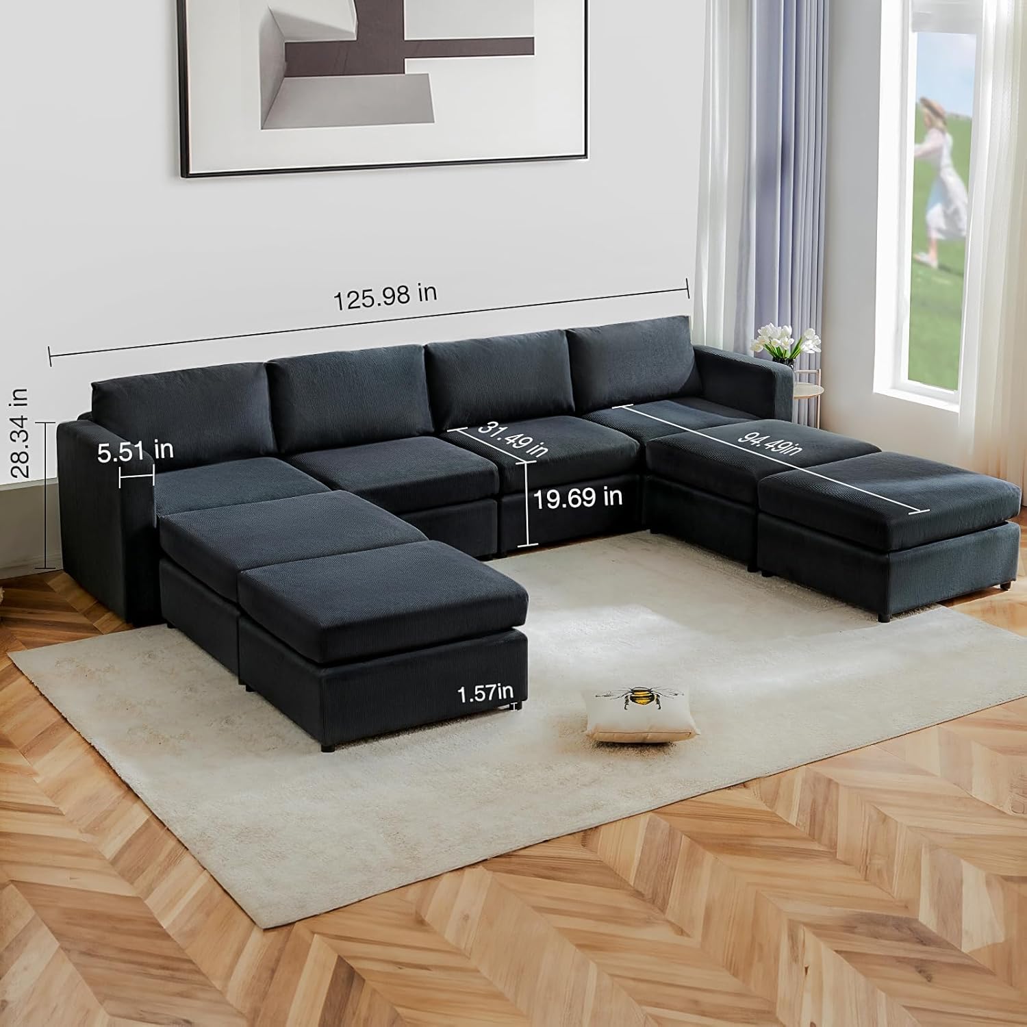 Convertible Sectional Couch Sofa Bed Sectional Couches for Living Room, 8-Seat Comfy Sleeper Sofa Modern Couch Bed Modular Sectional Sofa Set
