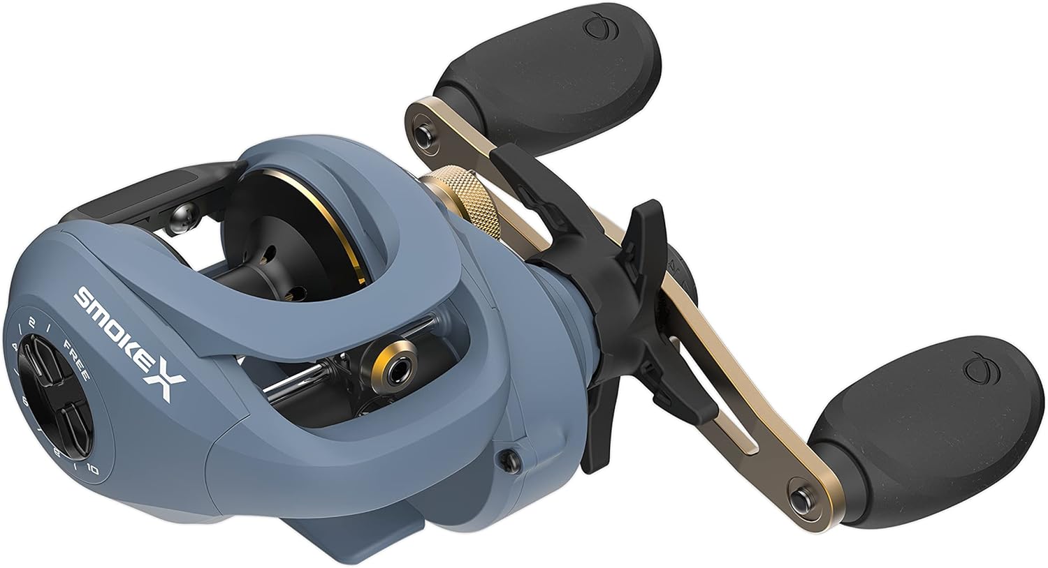 Quantum Smoke X Baitcast Fishing Reel, Size 100 Reel, One-Piece Aluminum X-Frame and Double Anodized Aluminum Spool, Blue