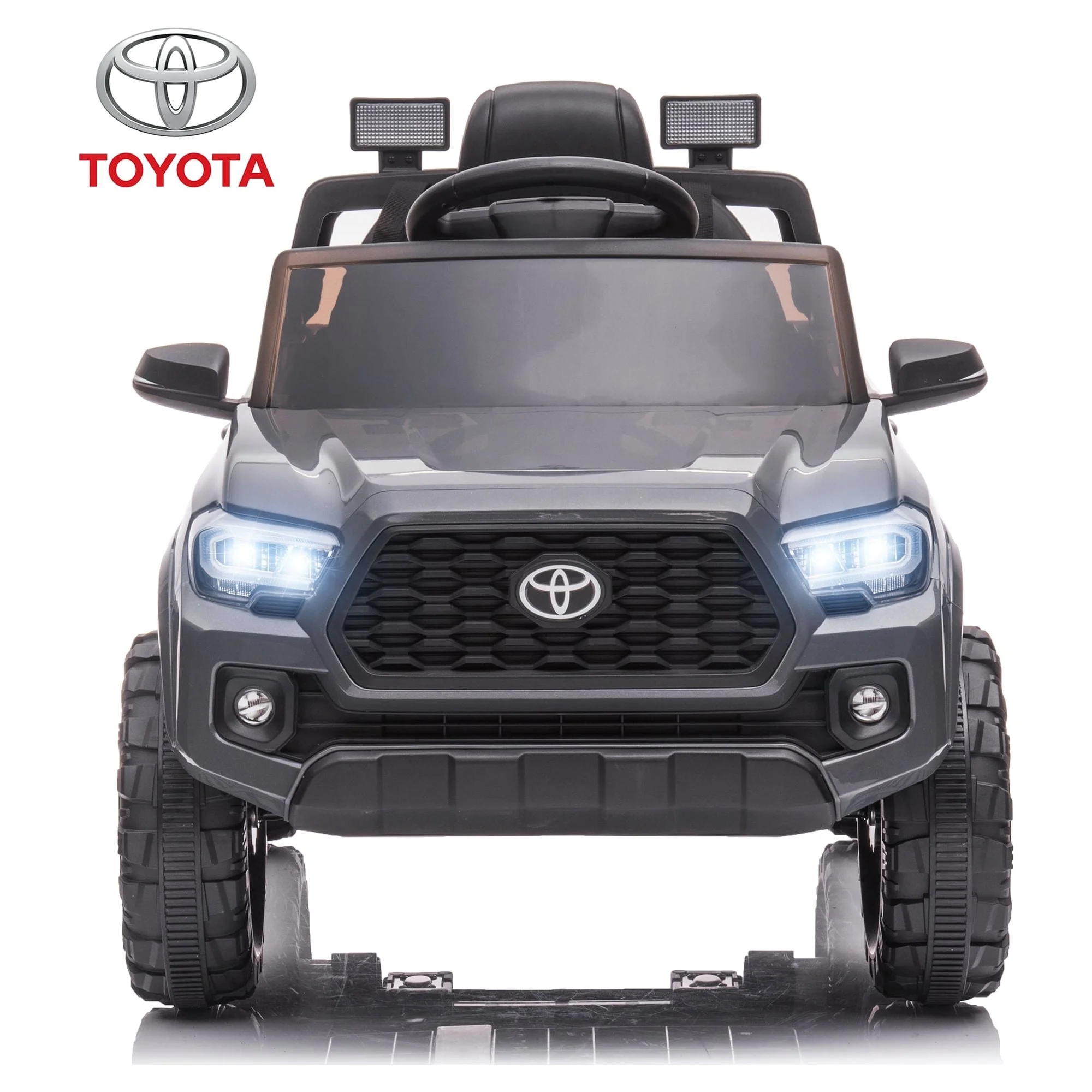 Licensed Toyota Tacoma Electric Ride on Vehicle for Kids, 12V Powered Ride on Car Toys with Remote Control, LED Lights, MP3 Player, Gray