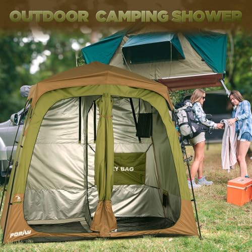 Camping Shower Tent Deluxe Changing Room Easy Set Up Privacy Shelter,Large Toilet Tent 2 Rooms with Floor Drain Design for Beach, Camping