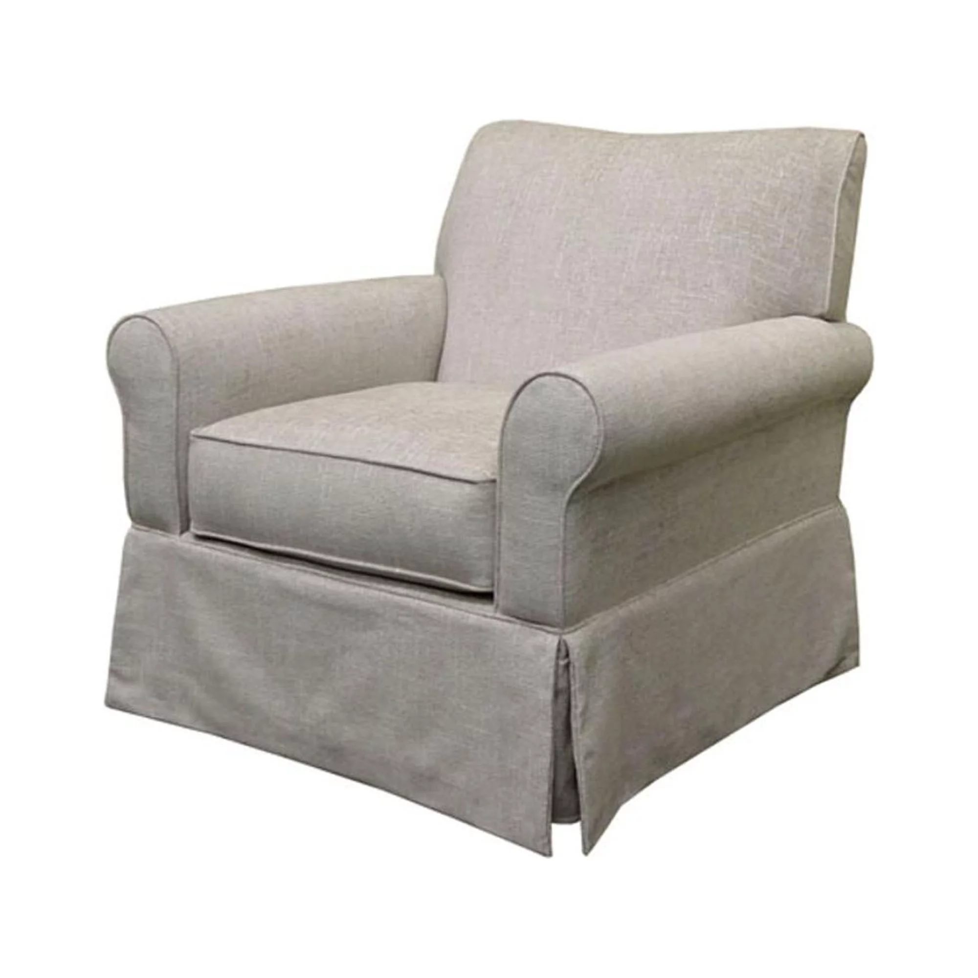 Skirted Fabric Upholstered Swivel Glider Accent Chair, Off White