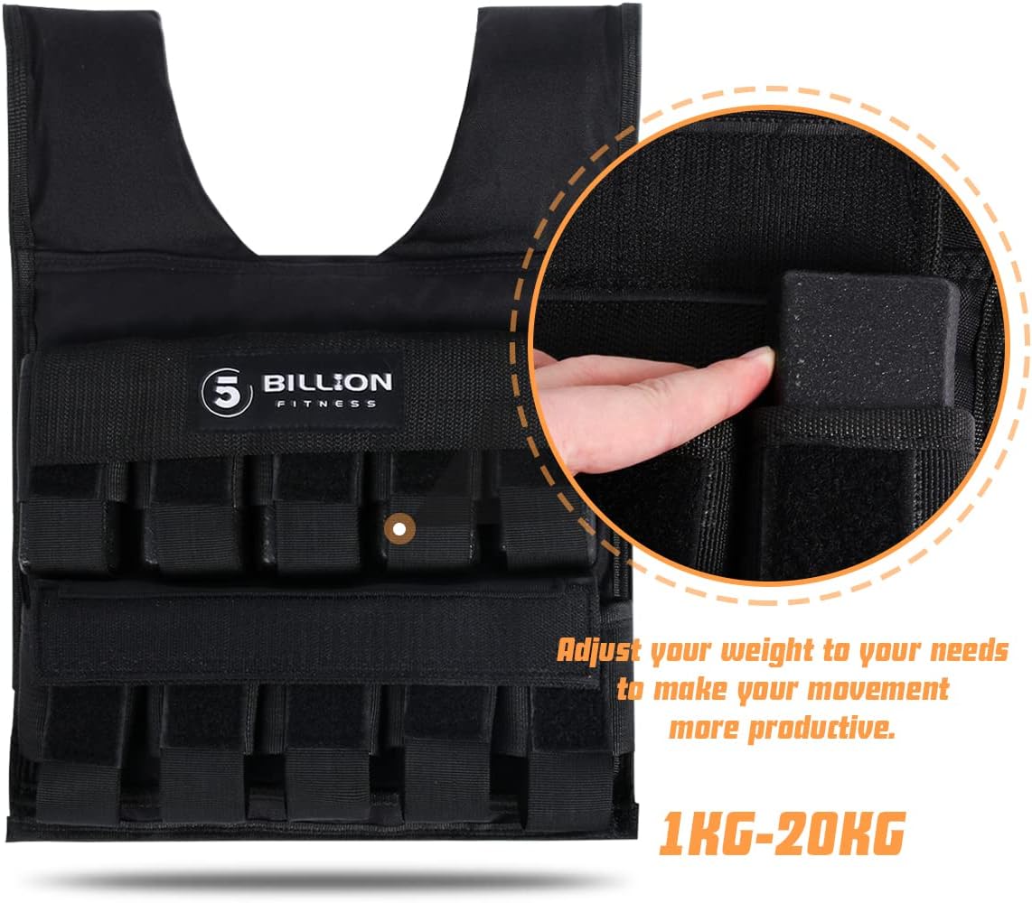 Adjustable Weighted Vest 0-44lbs,5BILLION Weight Vest with Solid Bar Weights,Body Weight Vest for Men Women