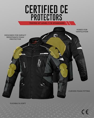 JAG Touring Motorcycle Jacket for Men, Dual Sports Water Resistant Adventure Riding Jacket with Cordura Fabric & CE Armor