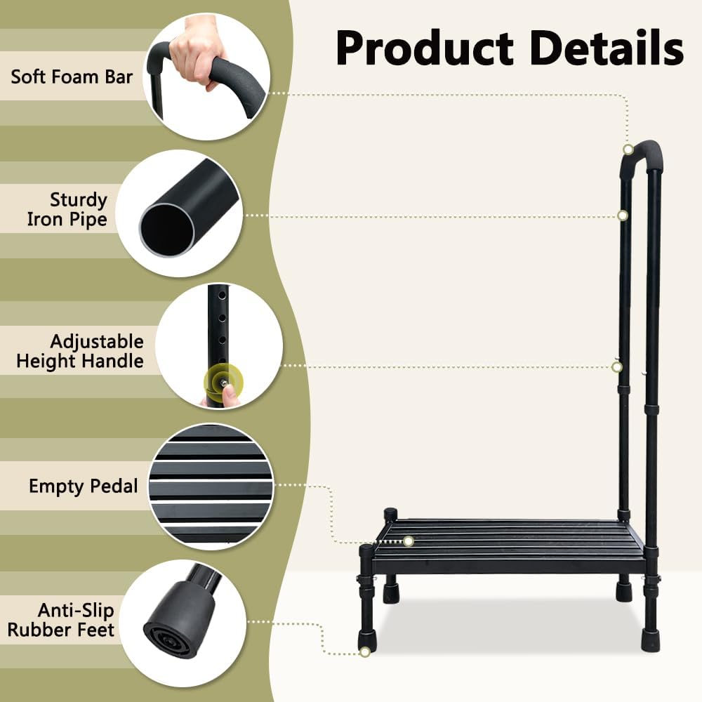 Medical Step Stool with Handle SUV Car Elderly Handicap Steps for RV Mobile Home with Handrail for Adults Seniors Bariatric Metal Stepping Stool