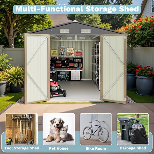 Greesum 5×3 FT Outdoor Storage Shed, Metal Storaged Sheds Without Floor, Tool Sheds with Lockable Doors and Sloping Roof for Garden, Patio, Backyard