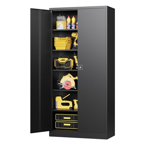 Metal Garage Storage Cabinet with Wheels,Metal Storage Cabinet with Adjustable Shelves,Steel Tool Cabinets with Locking Door for Home, School, Office
