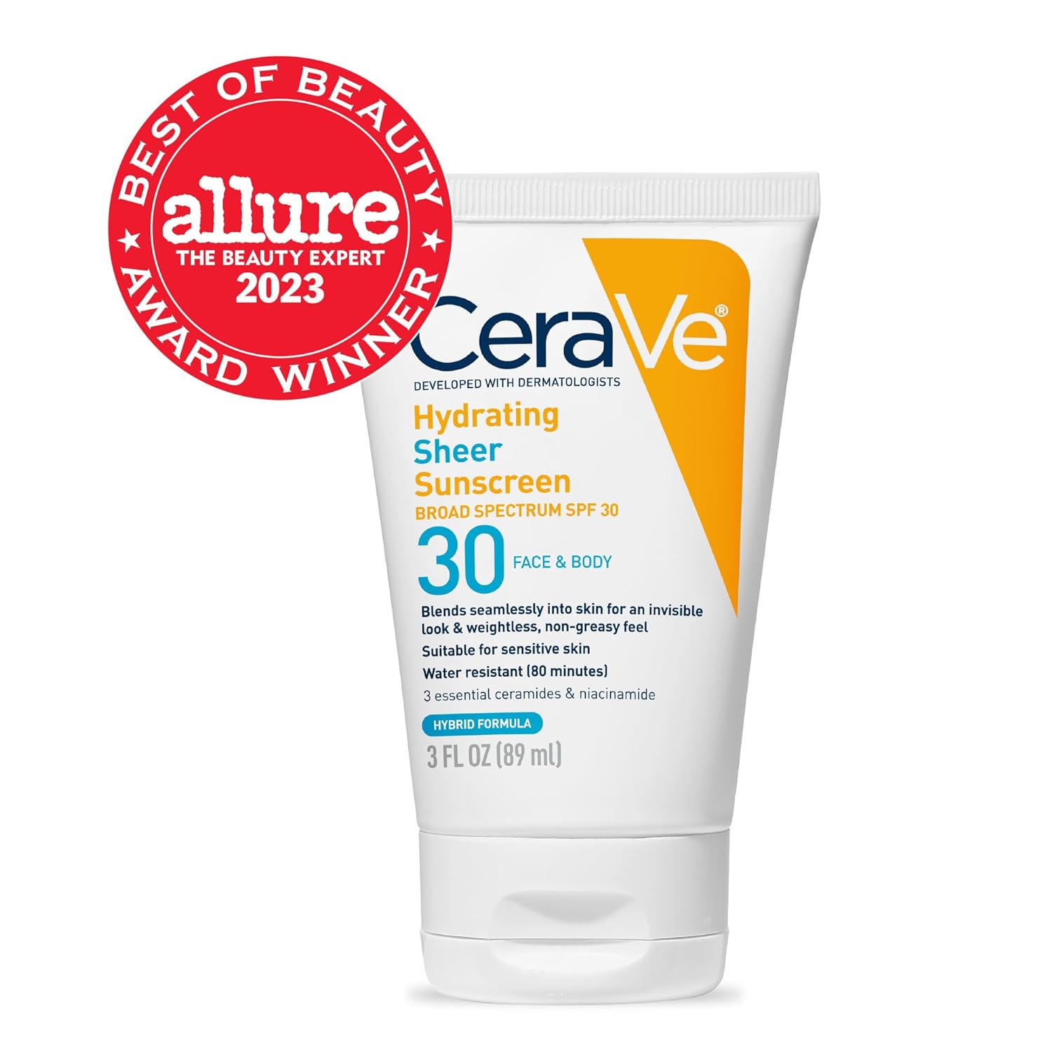 CeraVe Hydrating Sheer Sunscreen SPF 30 for Face and Body | Mineral & Chemical Sunscreen with Zinc Oxide, Hyaluronic Acid