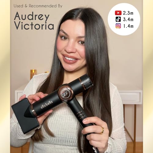 ELLA BELLA® Professional Ionic Hair Dryer with Diffuser • Negative Ion Blow Dryer • Suitable All Hair Types • Intelligent Heat Control & Rapid Drying