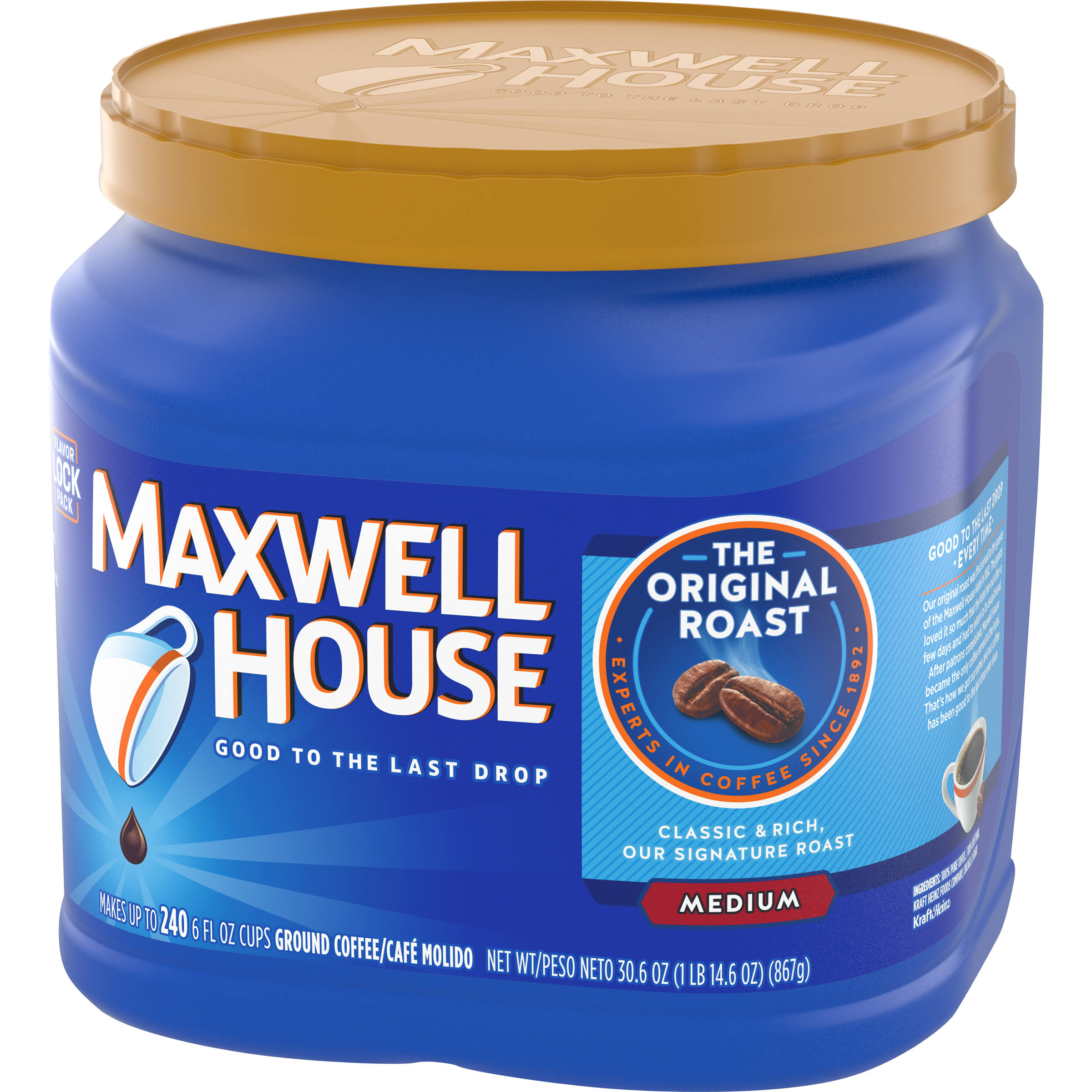Maxwell House Ground Coffee, Original Roast - 6 pack, 30.6 oz canisters