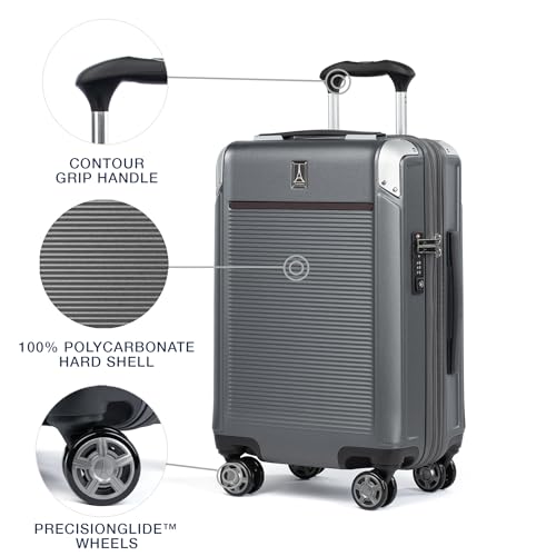 Travelpro Platinum Elite Hardside Expandable Carry on Luggage, 8 Wheel Spinner, TSA Lock, Hard Shell Polycarbonate Suitcase, Metallic Sand