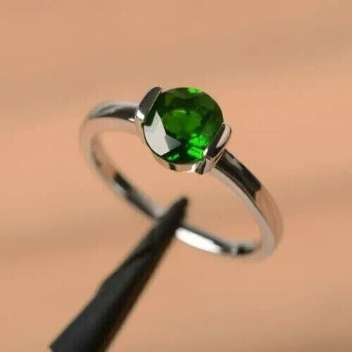 Ahansh Jewels Round Cut Green Emerald Women's Engagement Ring 925 Sterling Silver