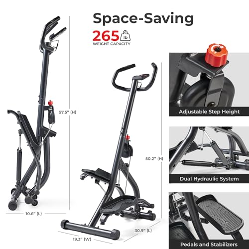 Sunny Health & Fitness Stair Stepper w/Handlebar, Extended Step Range Climber Machine for Legs, Core and Glute Workouts