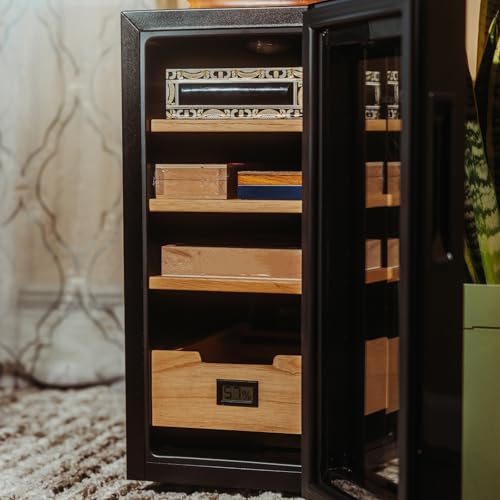 KingChii 16L Electric Cigar Humidors Temperature Control System, Cooling & Heating Humidor Cabinet with Spanish Cedar Wood Shelves & Hygrometer