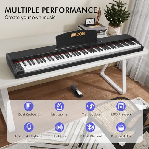 Digital Piano Keyboard for Beginners,Full Size 88 Key Semi-Weighted Keyboard Electric Piano with Stand,Power Adapter,Sheet Music Stand,Pedal