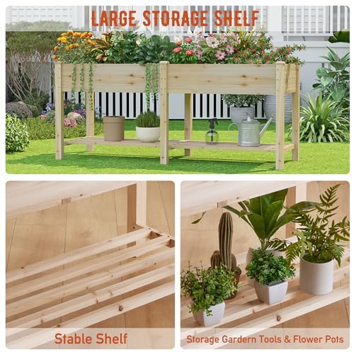 GHWIE Raised Garden Bed with Shelf,Elevated Wooden Planter Box with Legs,Garden Planter for Backyard, Patio, Balcony