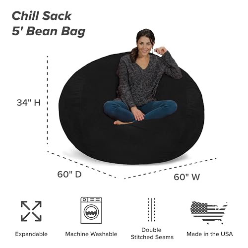 Chill Sack Bean Bag Chair - 5' Giant Memory Foam Lounge Chair with Soft Microfiber Cover – Cozy Furniture for Living Room, Dorm