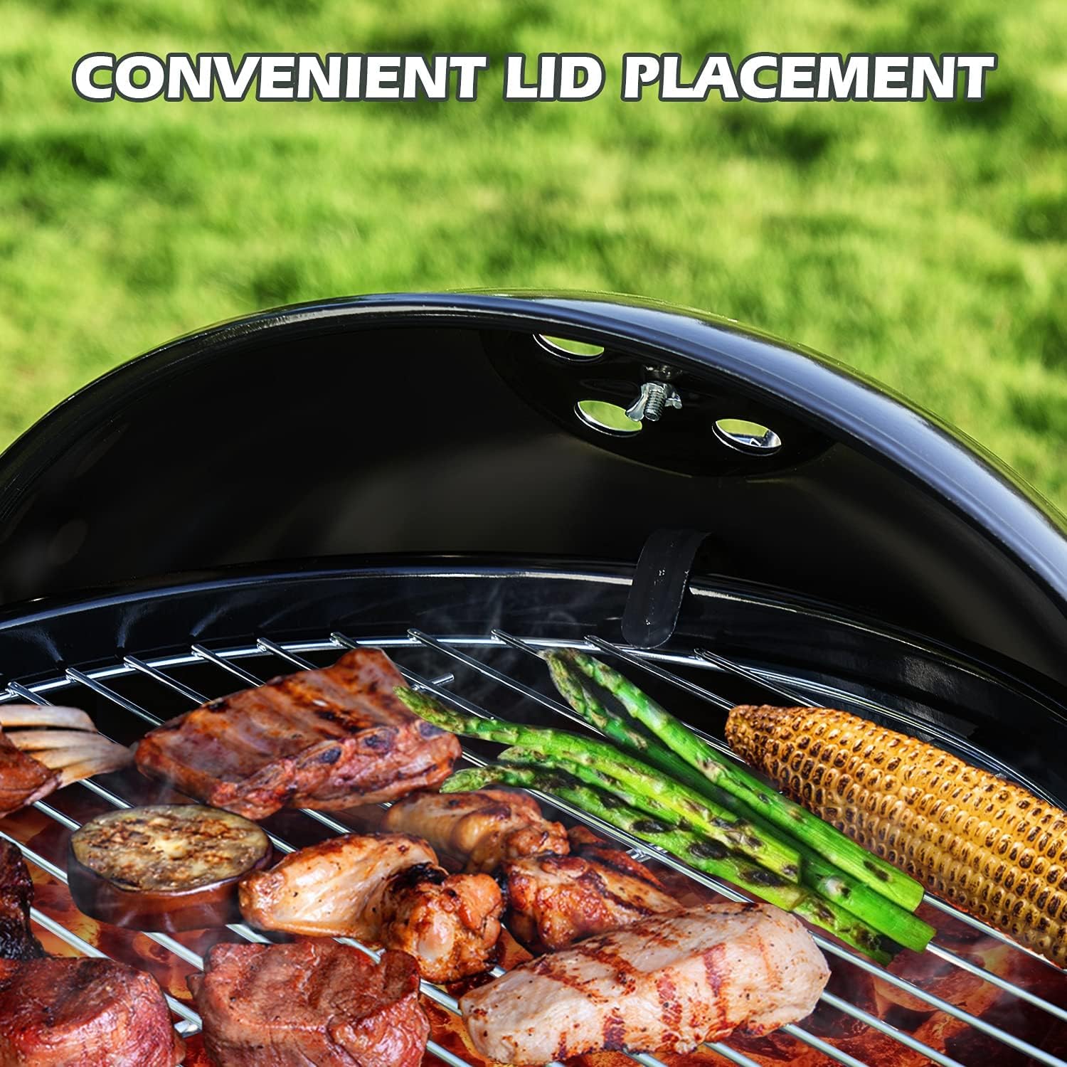 CUSIMAX Charcoal Grill Portable BBQ Grill Kettle 22.5 inch, Outdoor Grills & Smokers for Patio Backyard Barbecue Camping, Black