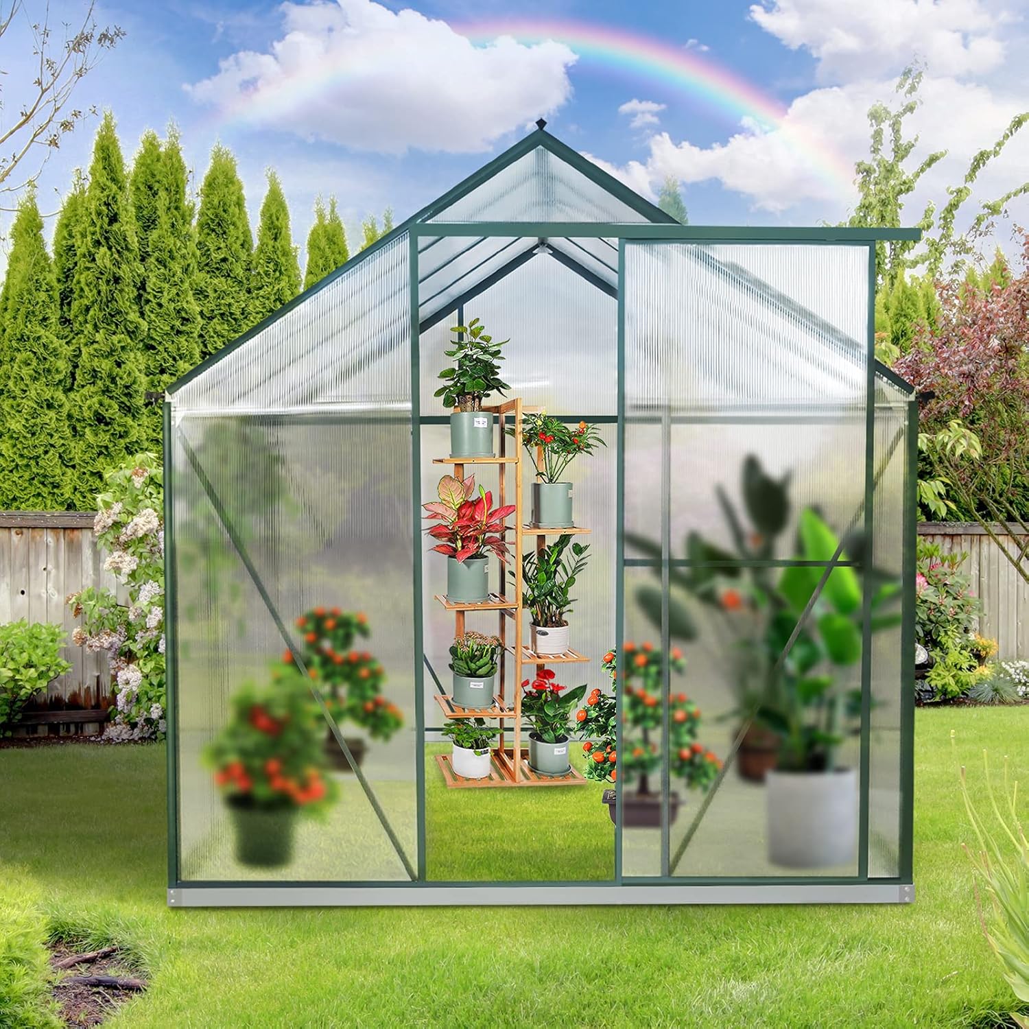 2021 Upgraded 6'x8' Hobby Greenhouse, Polycarbonate Aluminum Green House w/ Window for Winter,Heavy Duty Greenhouses Kit for Outdoor Use